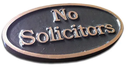 Bronze No Solicitors Plaque, Oval