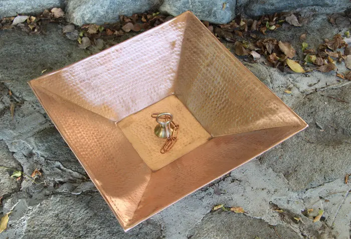 Hammered Copper Square Shallow Basin - Image 3