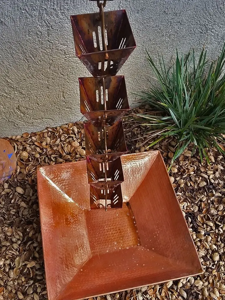 Hammered Copper Square Shallow Basin - Image 4
