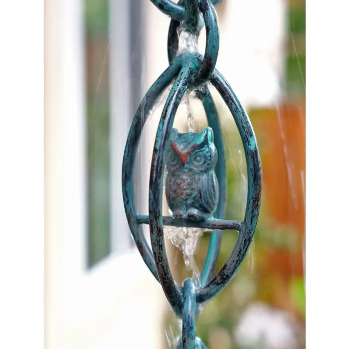 Rain Chain Aluminum Owls - Antique Patina