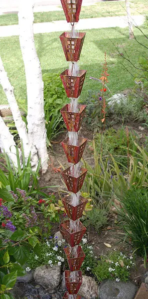 Rain Chain Copper Arts and Crafts Square Cups - Image 2