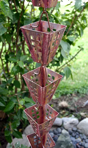 Rain Chain Copper Arts and Crafts Square Cups - Image 3