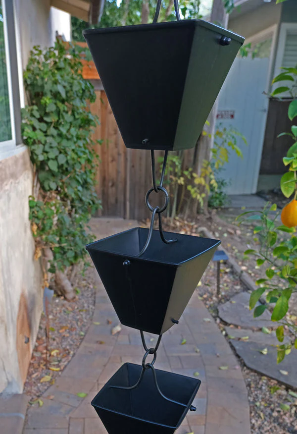Rain Chain Extra Large Square Cups - Black