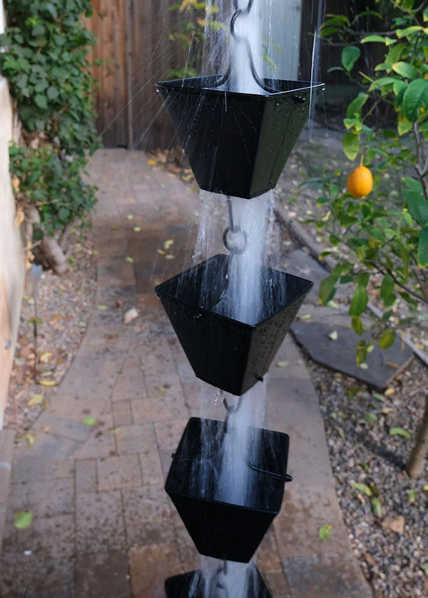 Rain Chain Extra Large Square Cups - Black - Image 2