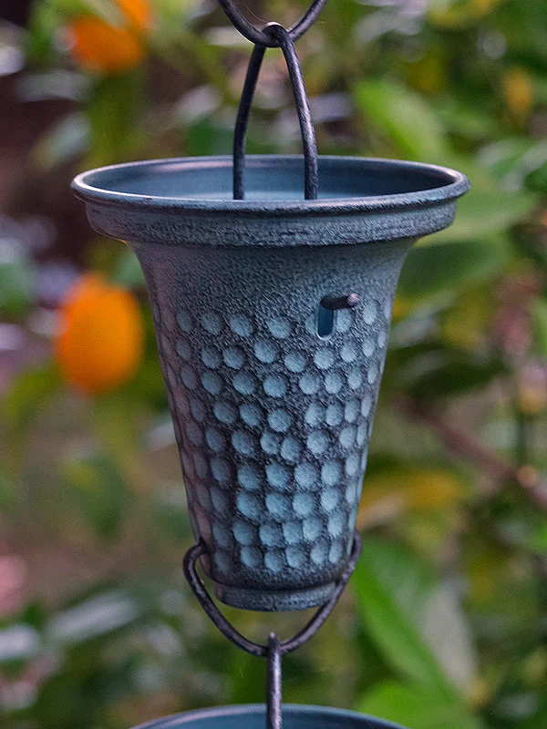 Rain Chain Flared Cups - Patina