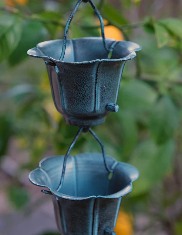 Rain Chain Flower Cups in Patina - Image 2