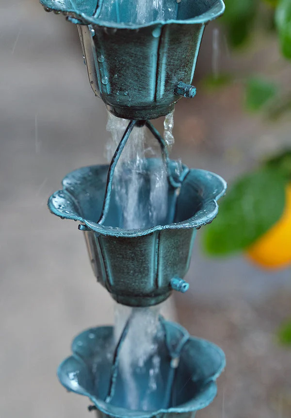 Rain Chain Flower Cups in Patina - Image 3