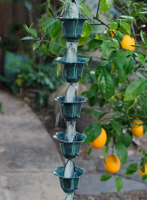 Rain Chain Flower Cups in Patina - Image 4