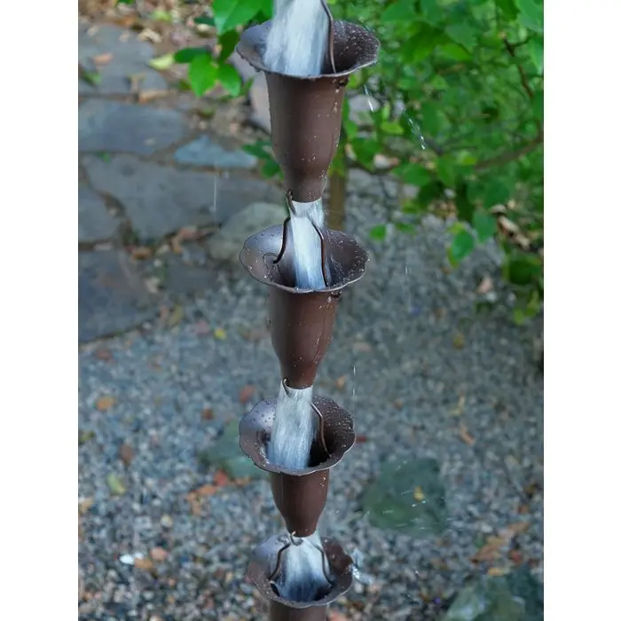 Rain Chain Honeysuckle Power Coated Bronze Cups - Image 2