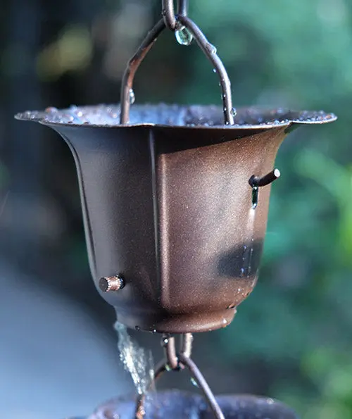 Rain Chain Flower Cups in Bronze