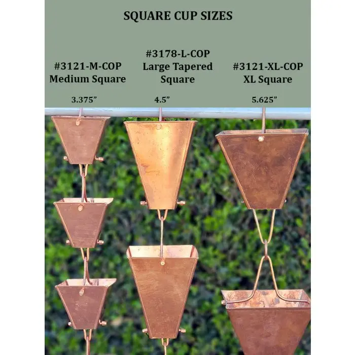 Rain Chain Medium Square Cups - Copper - Image 5