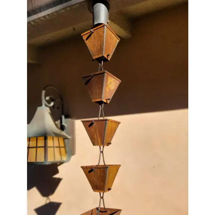 Rain Chain Medium Square Cups - COR-TEN™ - Image 2