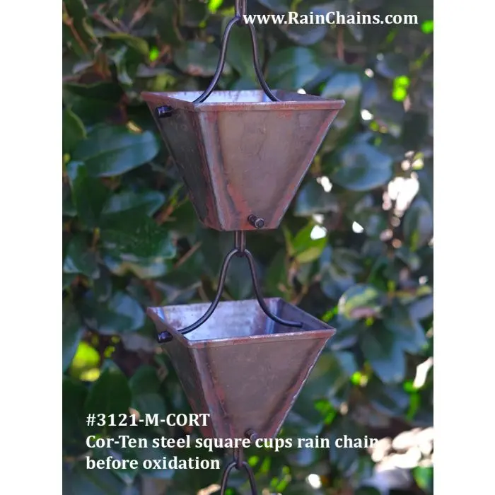 Rain Chain Medium Square Cups - COR-TEN™ - Image 3