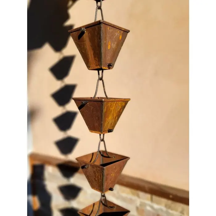 Rain Chain Medium Square Cups - COR-TEN™ - Image 4