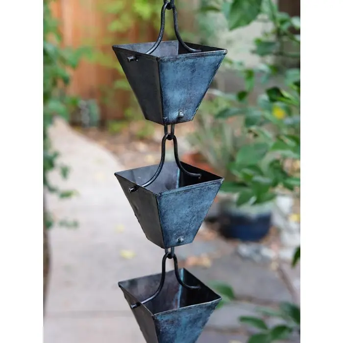 Rain Chain Medium Square Cups - Patina