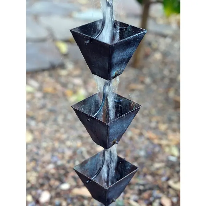 Rain Chain Medium Square Cups - Patina - Image 3