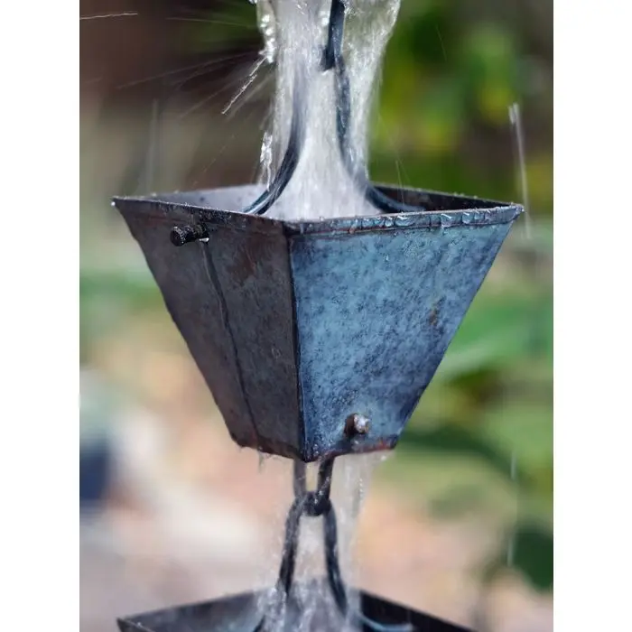 Rain Chain Medium Square Cups - Patina - Image 4