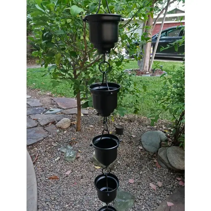 Rain Chain Naoki Cup Powder Coated Black Aluminum - Image 3