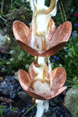 Rain Chain Tara Flower Copper & Brass Cups - Image 2