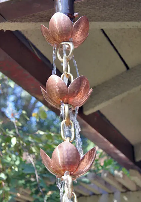 Rain Chain Tara Flower Copper & Brass Cups - Image 3