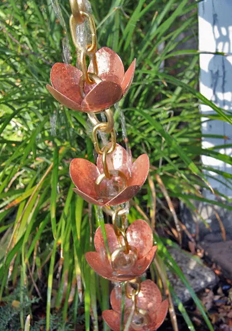 Rain Chain Tara Flower Copper & Brass Cups - Image 4
