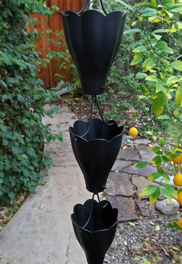 Rain Chain XL Scallop Cup in Black Powdercoat - Image 2