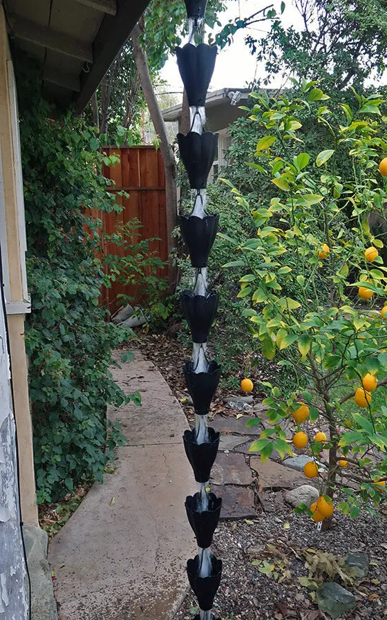 Rain Chain XL Scallop Cup in Black Powdercoat - Image 3