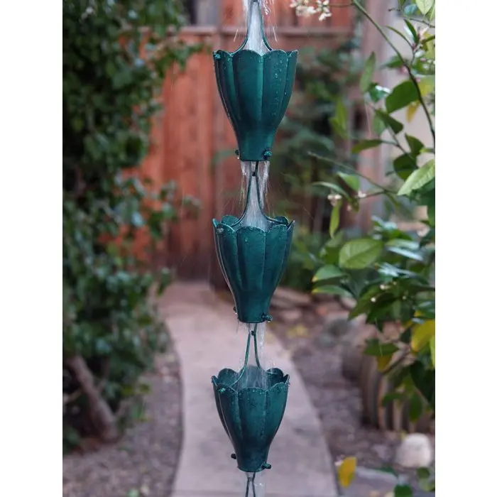 Rain Chain XL Scallop Cup in Patina Aluminum - Image 2