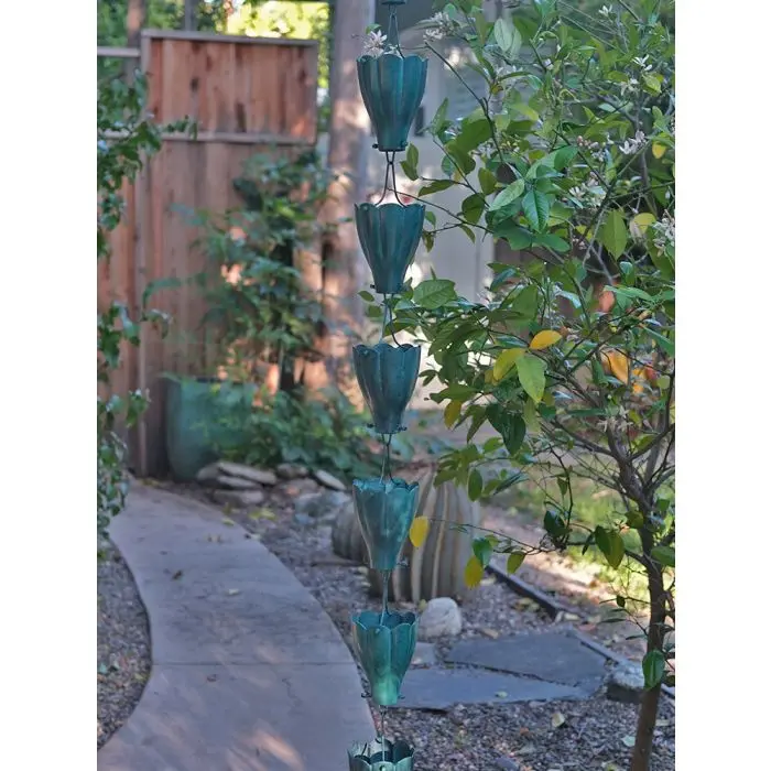 Rain Chain XL Scallop Cup in Patina Aluminum - Image 3