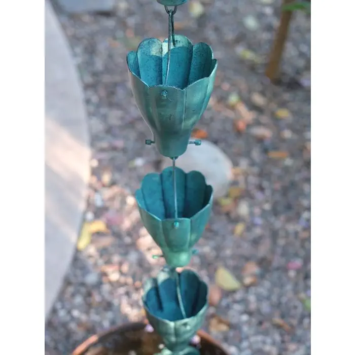 Rain Chain XL Scallop Cup in Patina Aluminum - Image 4