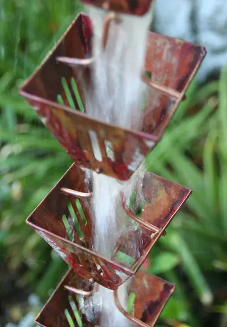 Rain Chain Aged Copper Slotted Square Cups - Image 3