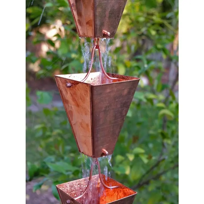 Rain Chains Large Square Tapered Cups- Copper