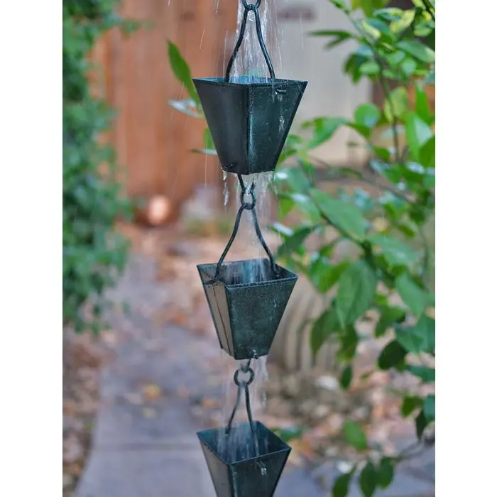 Rain Chains Square Tapered Cups- Patina - Image 4